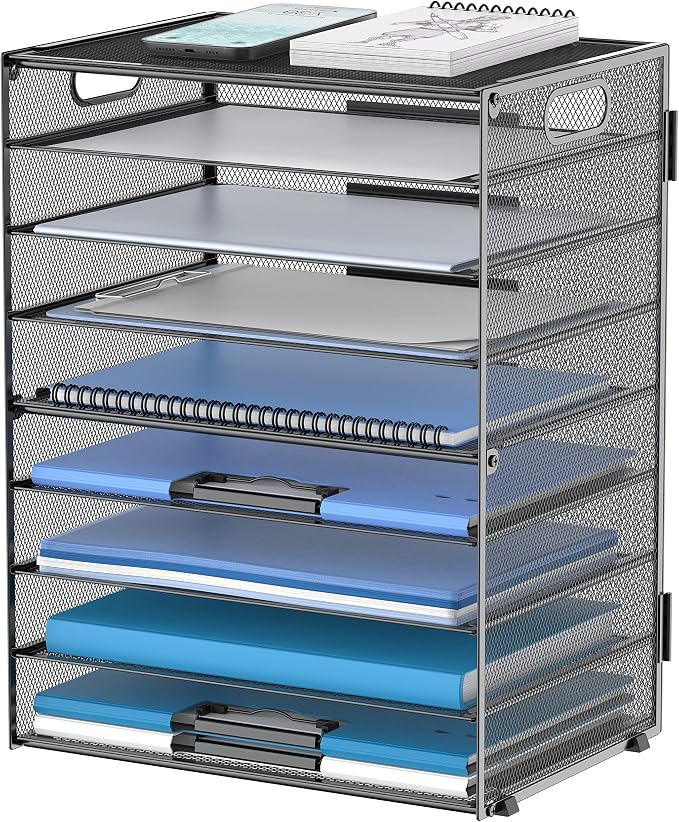 9-Tier Paper Organizer for Desk, Metal Mesh Letter Tray with Handles, Black | Desk File Organizer with Removable Trays for Sorting Files, Folders, Mail and Printer Paper at Home, School or Office by DALTACK