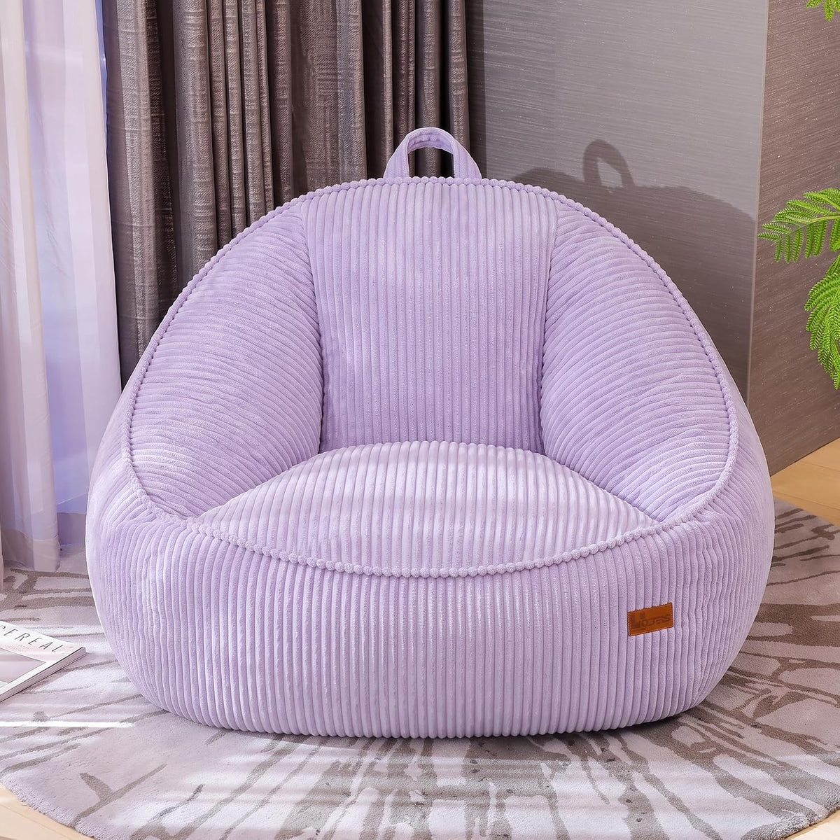 Giant Bean Bag Chair for Adults, Teens and Kids, Cozy Fluffy Corduroy Beanbag Chair with Filler, Large Floor Lounge Sofa for Living Room, Bedroom, Dorm, Gaming and Reading(L-Lightpurple) by UODERS