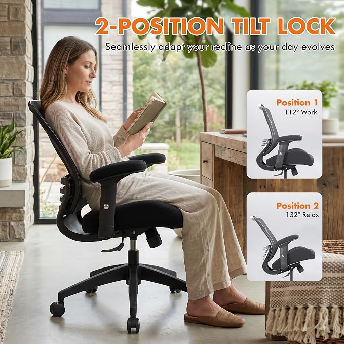 BOLISS 400lbs Ergonomic Office Chair Soft Thick Seat with Mesh Back (Black) | Wide Cushion, Computer Desk Chair, Tilt Lock, Height Adjustable Arms and Lumbar Support Reduce Back Pain - Image 8