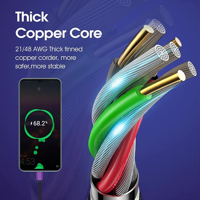 CyvenSmart USB Type C Cable 10ft, [2 Pack] USB A 2.0 to USB-C Fast Charger Durable TPE Cord Compatible with Samsung Galaxy A10/A20/A51/S10/S9/S8 Plus/Note 9/8,LG V50 V40 G8 G7 Thinq-Purple - Image 5