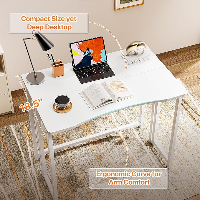 Huuger Folding Desk with Storage Shelf, 31.5 Inch Foldable Computer Table | Writing Work Office Computer Desk for Small Spaces, Space Saving Sofa Table for Couch, Easy to Fold, White - Image 5
