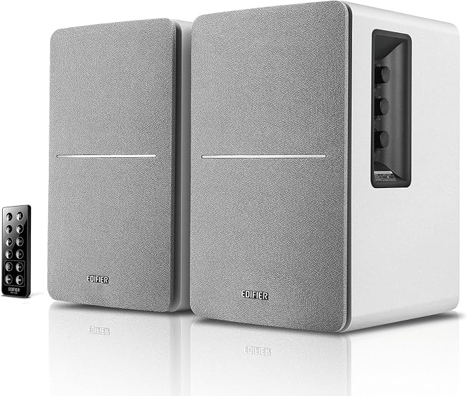 Edifier R1280DB Powered Bluetooth Bookshelf Speakers - Optical Input - Wireless Studio Monitors - 4 Inch Near Field Speaker - 42w RMS - Wood Grain (White) by Edifier