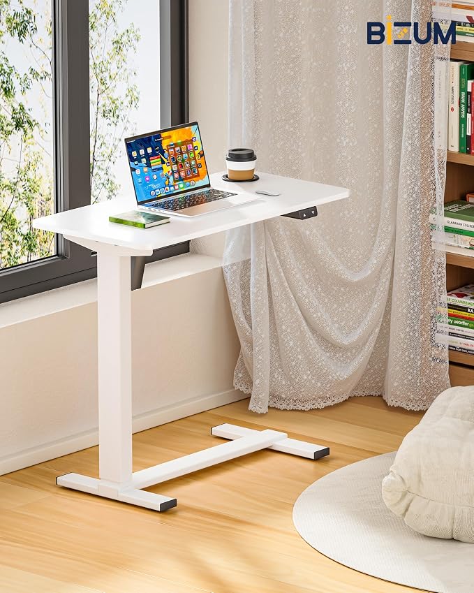 BIZUM Small Electric Standing Desk Bedside Table with Hidden Wheels 31.5 x 15.8 Inch Adjustable Computer Laptop Office Desk, White - Image 2