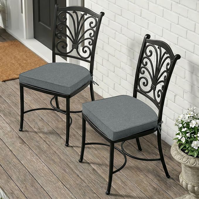 Outdoor Chair Cushions, D Shaped, Set of 6, 19 x 19 in, Light Grey | Fade-Resistant, Water-Resistant, Patio Furniture Seat Chair Pads Replacement, Non-Slip Bottom with Ties, Removable Cover - Image 7