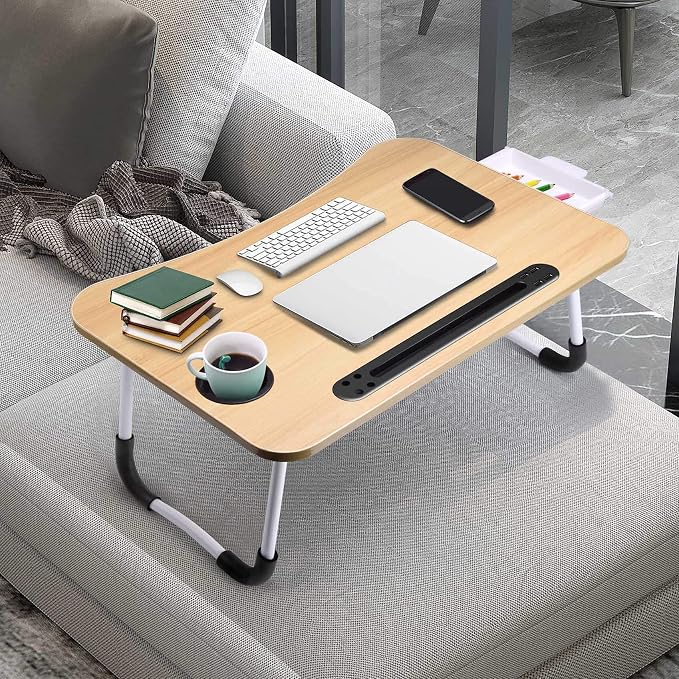 Slendor Bed Desk for Laptop and Writing with Storage, Cup Holder, Light | Fan, Pen Holder,Tablet Holder,Foldable, for Bed, Couch, Floor, Portable,Walnut - Image 8