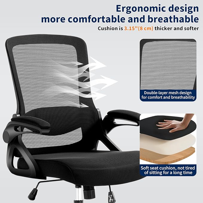 Ergonomic Office Chair Desk Chair with Adjustable Lumbar Support | Mesh Computer Chair Home Office Desk Chair with Flip-up Armrests Executive Task Chair Comfy Mesh Gaming Chair (2Pcs) - Image 7