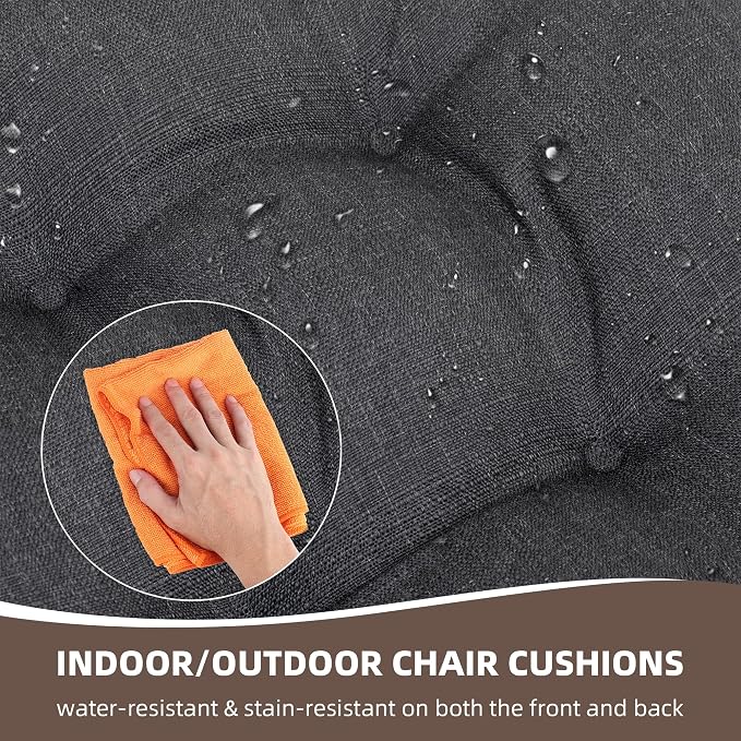 RACE LEAF Outdoor Seat Cushions Set of 2, 17" x 17" Square Patio Cushions, Plump Filling Tufted Water-Resistant Olefin Chair Seat Cushion with Ties for Non-Slip Support, Gray - Image 7