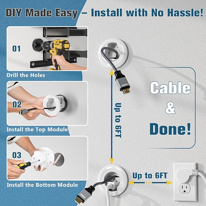 in Wall Cable Management Kit, Power & Low Voltage Wire Organizer with Hole Saw Drill for Easy TV Wall Mounting, TV Cord Hider for Wall & Clean Look - Image 8