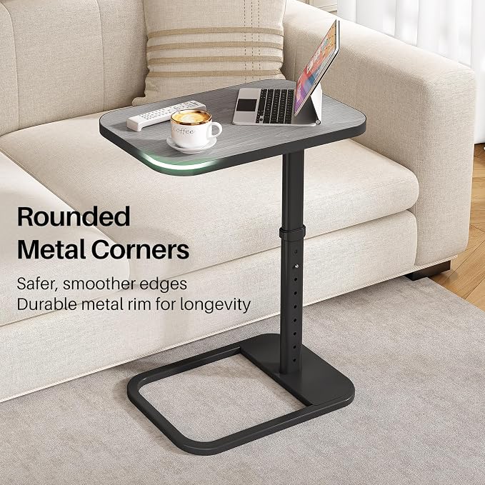Kitstorack Upgraded TV Tray Table with Panel Lock, 90° Flip-Over Design & Adjustable Height, Sofa Arm Side Table for Eating, Laptop, Couch, Bed, or Small Spaces, Dark Gray - Image 6