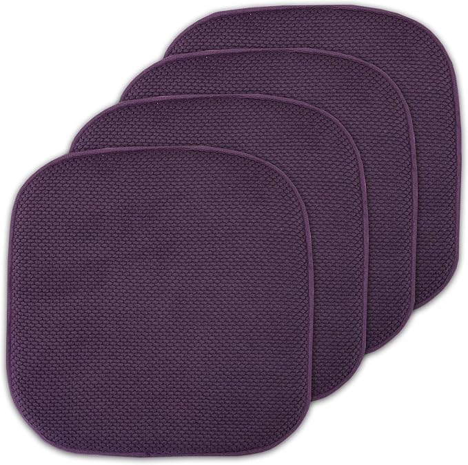 Sweet Home Collection Cushion Memory Foam Chair Pads Honeycomb Nonslip Back Seat Cover 16" x 16" 4 Pack Eggplant Purple by SweetHomeCollection