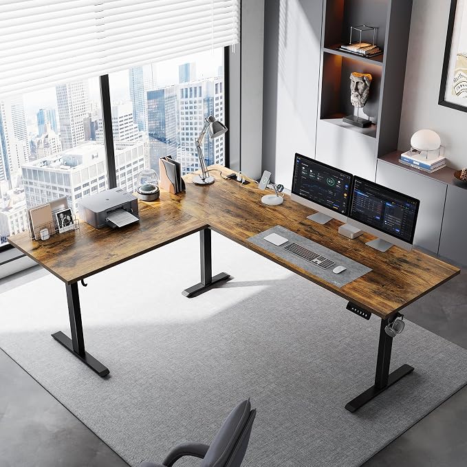 Klicelor L Shaped Standing Desk 75 x 61 Inch,Electric Height Adjustable Corner Desk with Cable Management & Power Outlets, Ergonomic Sit Stand Up Computer Table for Home Office,Rustic Brown - Image 2