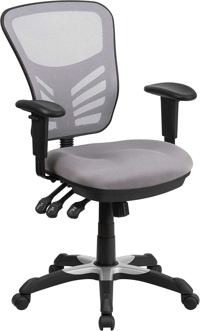Flash Furniture Mid-Back Gray Mesh Multifunction Executive Swivel Ergonomic Office Chair with Adjustable Arms | Adjustable Armrests, 360° Swivel, Height Adjustable, Commercial Grade by FlashFurniture