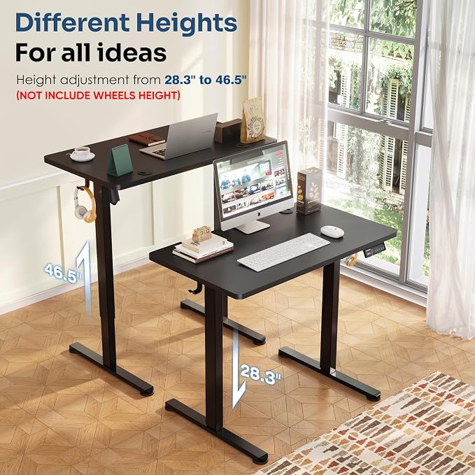 Monomi 35"x20" Small Electric Standing Desk,Whole Piece Desktop,Black | Height Adjustable Desk with Memory Controller and wheels, Sit Stand Computer Workstation for Home Office,Space Saving - Image 3