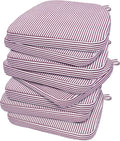 AAAAAcessories D-Shaped Chair Cushions, 2" Thick Dining Chair Pads with Ties and Removable, Machine-Washable Cover, 17" x 16", Set of 8, Pinstripe Red by AAAAAcessories