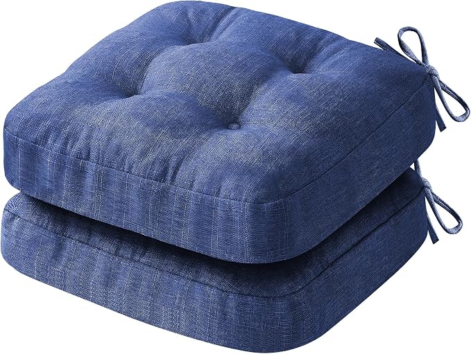 IASEAHK Chair Cushions, Dining Chair Cushions, Tufted Indoor Chair Pads, Set of 2, Navy Blue, 16.5'' x 16.5'' x 3.5'' by IASEAHK