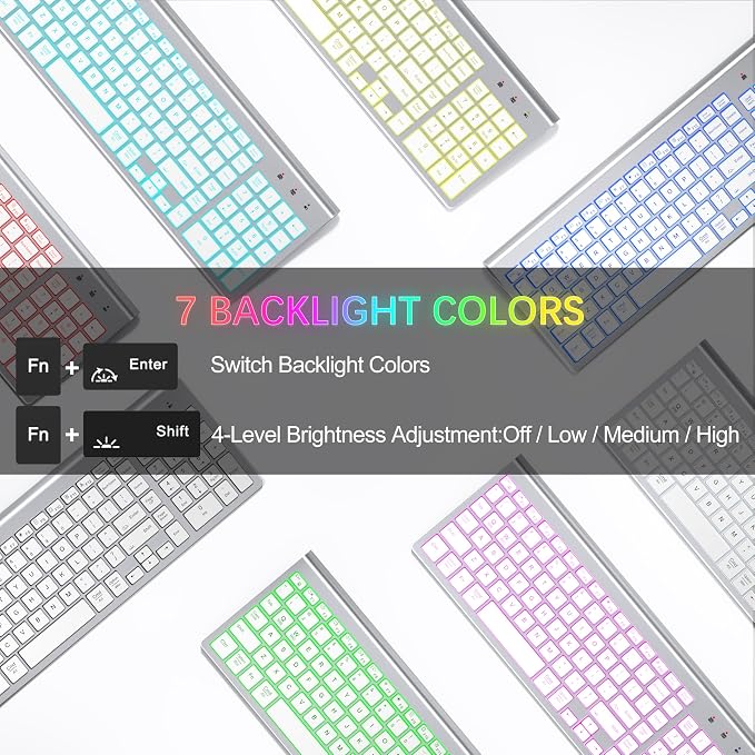 Wireless Backlit Keyboard and Mouse Ultra Slim Combo, TopMate -Silver White | 2.4G Silent Compact 2400DPI Mouse and Scissor Switch Keyboard Set, Batteries Included, for PC/Laptop/Windows/Mac/Gaming - Image 3