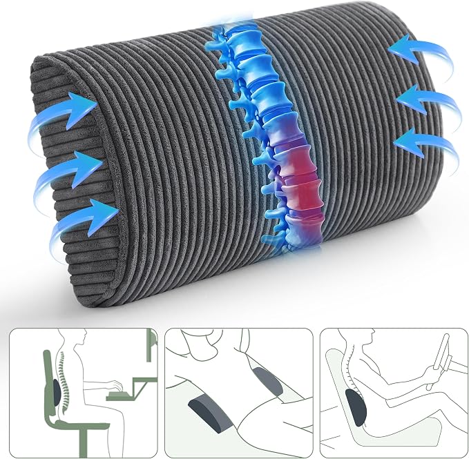 HIGOGOGO Lumbar Support Pillow for Recliner Chair/Accent Chair/Couch, Memory Foam Back Support Cushion for Elderly, Recliner Cushions for Back Rest, Pain Relief, Reading, Washable Cover, Dark Grey - Image 2