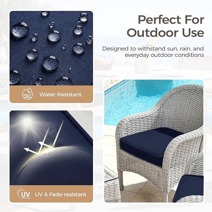 UNIKOME Outdoor Chair Cushions Set of 4, Water Resistant Patio Seat Cushions with Ties for Outdoor Furniture, High-Density Foam, UV & Fade Resistant, Piped Edge – 18.5" x 16" x 3", Navy - Image 3