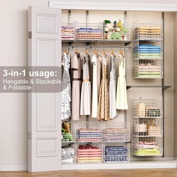Sonyabecca 3-Tier Hanging Closet Organizer with 5 S Hooks, Closet Shelves for Clothes, Shoes, Handbags, Accessories, Hanging Basket, Closet Storage, Closet System, Closet Organizers and Storage - Image 4