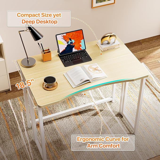 Huuger Folding Desk with Storage Shelf, 31.5 Inch Foldable Computer Table | Writing Work Office Computer Desk for Small Spaces, Space Saving Sofa Table for Couch, Easy to Fold, Oak - Image 5