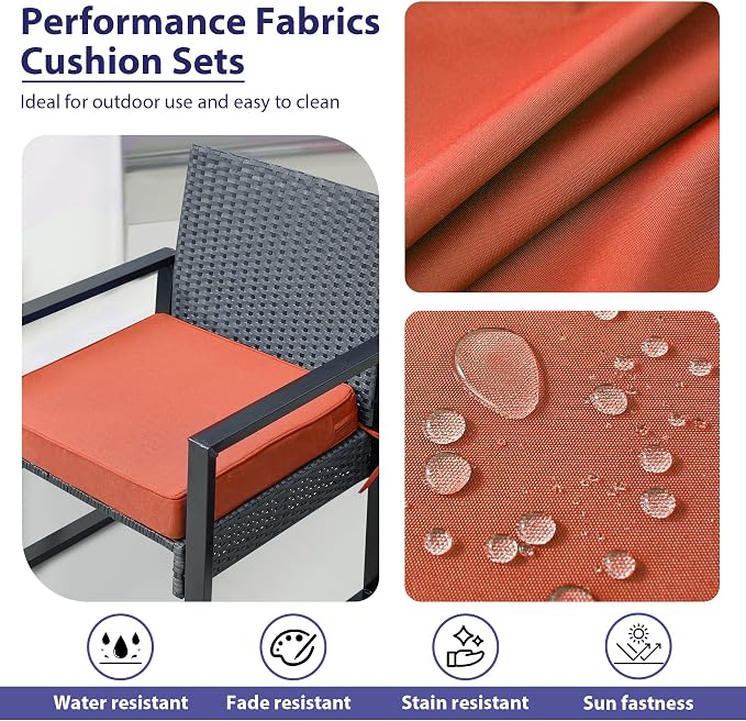 IPYNBAP Outdoor Chair Cushions Set of 4 -Waterproof Outdoor Seat Cushions for Patio Furniture, Patio Chair Cushion with Handle and Ties, Out Door Chair Pads,19x19x3-Square, Spice - Image 3