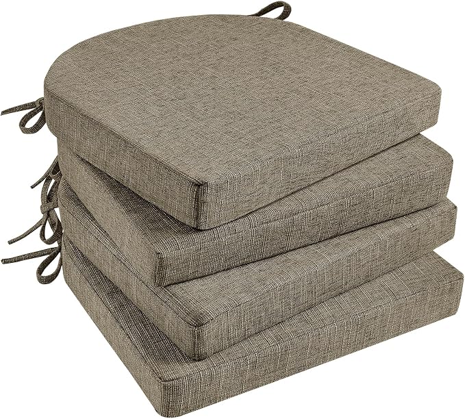 Basic Beyond Chair Cushions for Dining Chairs with Ties and Removable Cover, 2" Thick Seat Cushions for Kitchen Chairs, Set of 4, 17" x 16", Khaki by BasicBeyond