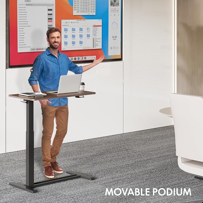 FLEXISPOT H7 32" Pneumatic Height-Adjustable Overbed Table with Wheels | C-shaped bedside table,Medical End Table,Rolling Cart TV Tray,Laptop desk for Hospital Home use,31.5"W x 17.7"D,Mahogany - Image 2
