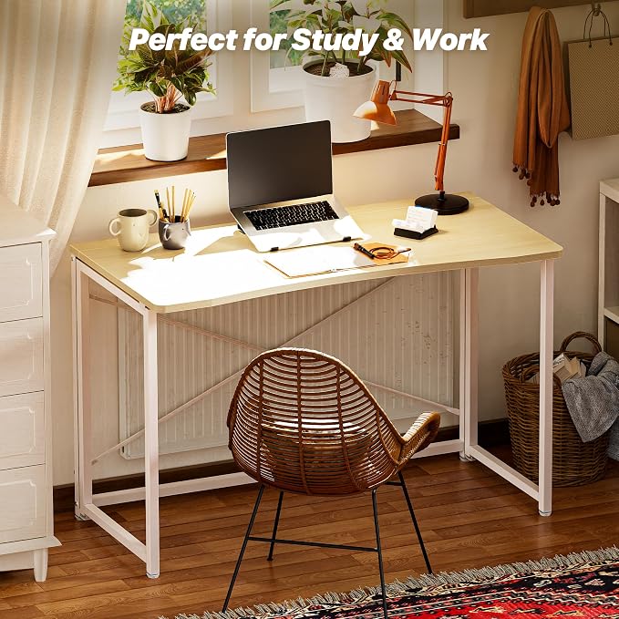 Huuger Folding Desk for Small Spaces, 39.4 Inch Foldable Computer Table | Easy Assembly, Small Writing Work Office Computer Desk, for Home Office, Study, Bedroom, Dorm, Space Saving, Oak - Image 7