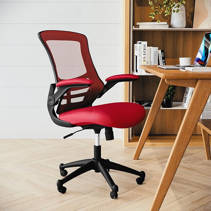 Flash Furniture Mesh Swivel Ergonomic Office Chair with Flip-Up Arms, Red | Mid-Back, Mesh Back - Image 7