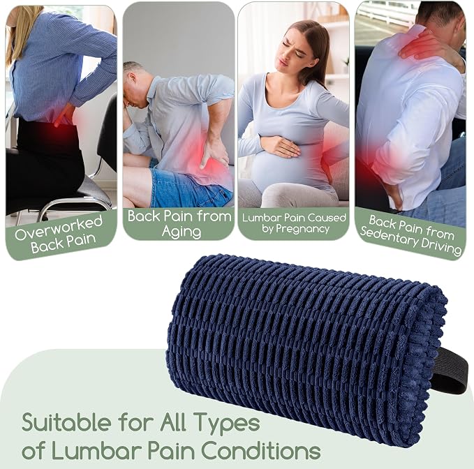 Lumbar Support Pillow for Recliner Chair/Office Chair/Couch, Memory Foam Back Support Cushion with Adjustable Strap, Recliner Cushions for Lower Back Pain Relief, Sleeping, Washable Cover, Navy - Image 7