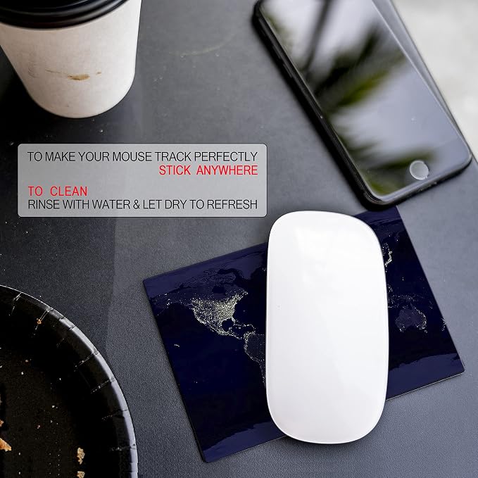 Adhesive Mouse Pad - Peel and Sticks to Any Surface - Travel Mouse Pad, Sticky for Any Surface - Excellent Tracking - Earth Night MAP - Image 7