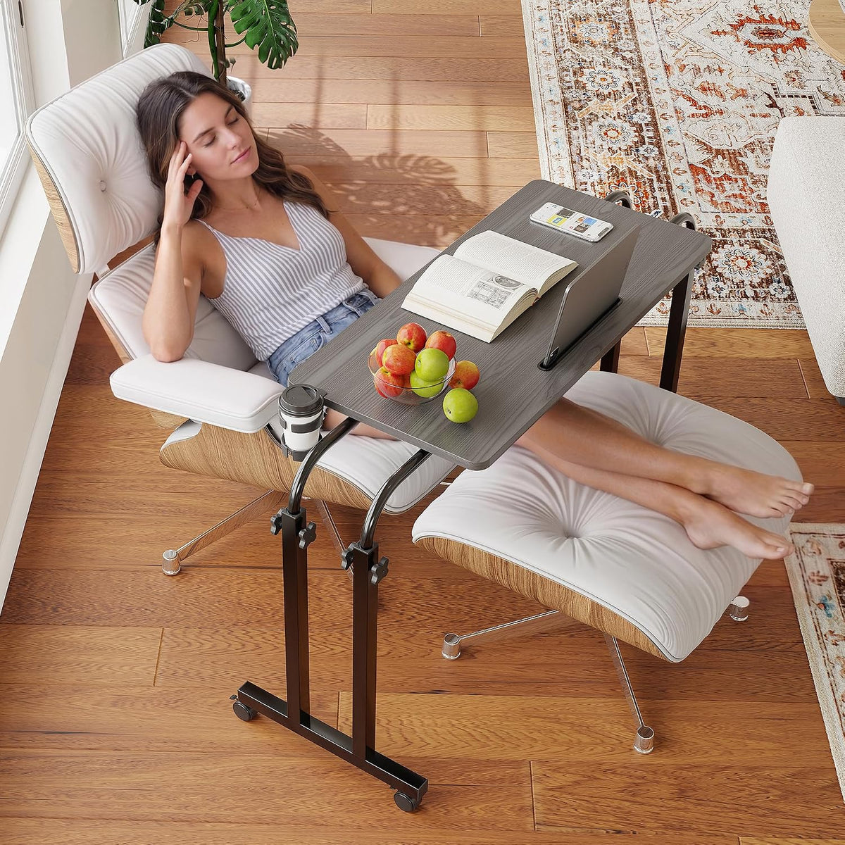 Recliner Table, Overbed Table with Wheels with Cup Holder, Over Bed Desk - Image 7