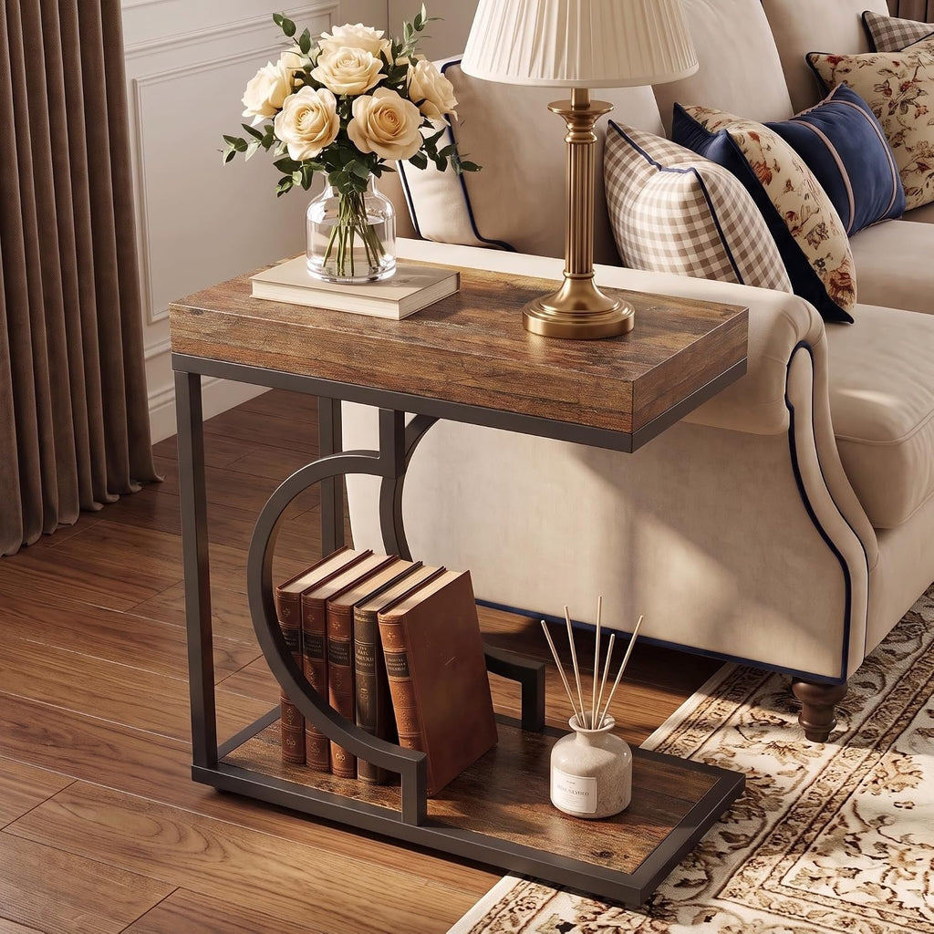 Tribesigns C Shaped Modern End Table for Coach with Metal Frame by Tribesigns