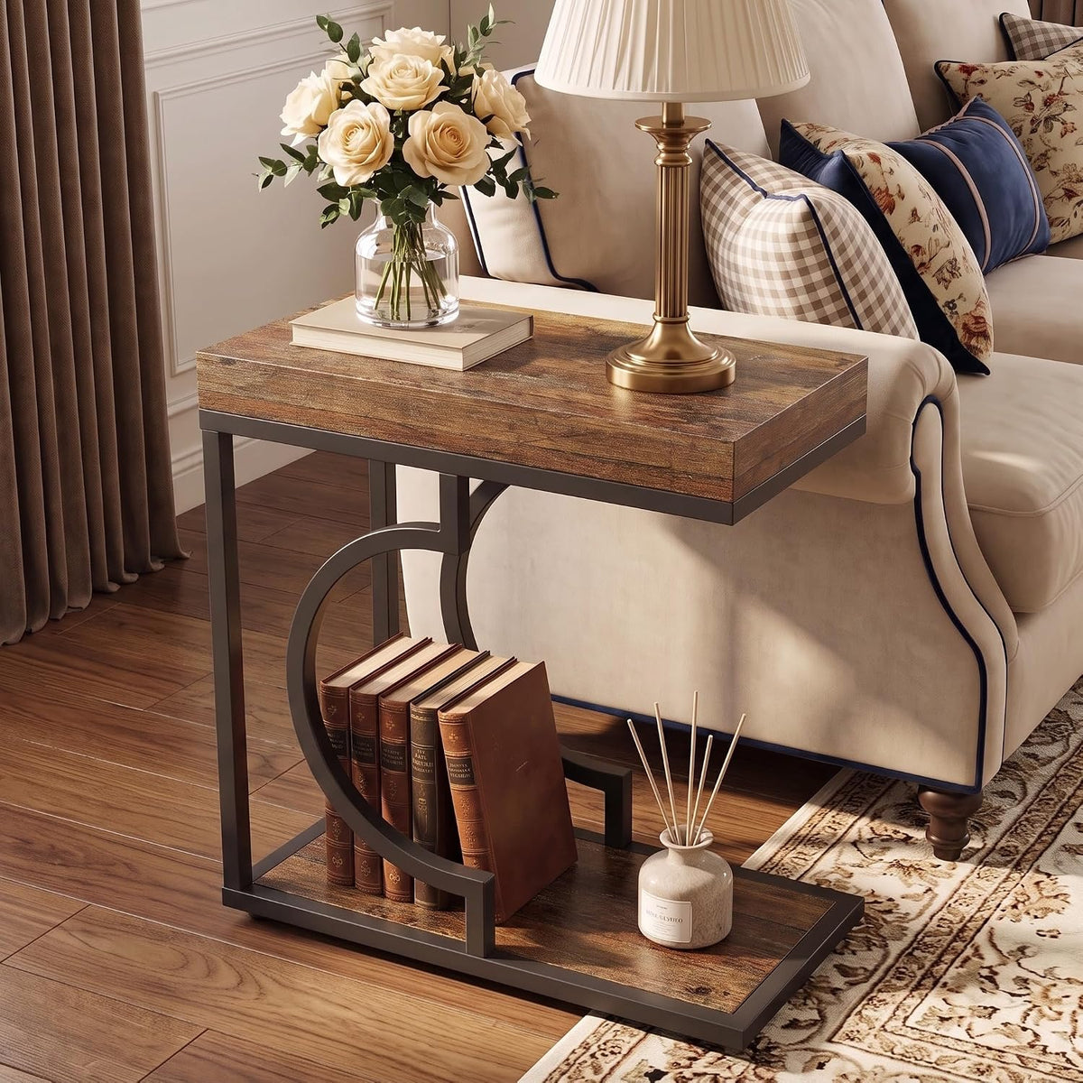 Tribesigns C Shaped Modern End Table for Coach with Metal Frame by Tribesigns