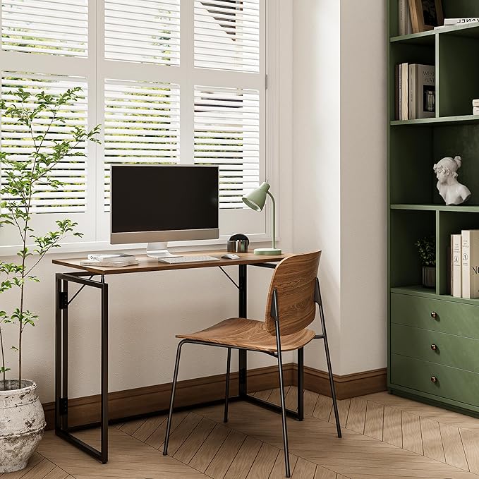 39.4" Folding Desk: No Assembly, Wood Top for Small Spaces | 39.4 in dual-monitor workspace, holds 150 lbs, folds flat to 2.3 in, splash-proof top, home office or gaming - Image 5