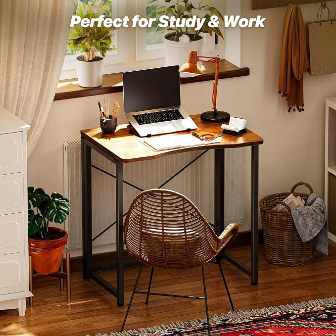 Huuger Folding Desk for Small Spaces, 23.6 Inch Foldable Computer Table | Easy Assembly, Small Writing Work Office Computer Desk, for Home Office, Study, Bedroom, Dorm, Space Saving, Rustic Brown - Image 7