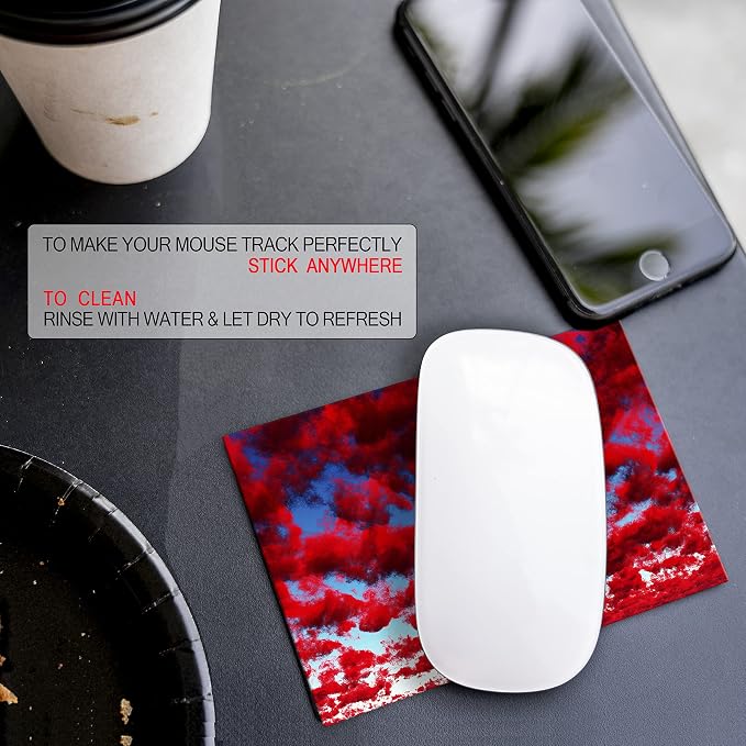 Mouse Pad Adhesive Bottom - Sticks to Any Surface - Portable - Webcam Covers and Screen Cleaner Included (RED Clouds) - Image 7