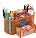 EasyPAG Mesh Pen Holder Desk Organizer with Drawer Stationery Supplies Organizer for Dorm School 9 Compartments Workspace Desk Accessories Organization for Office, Orange by EasyPAG
