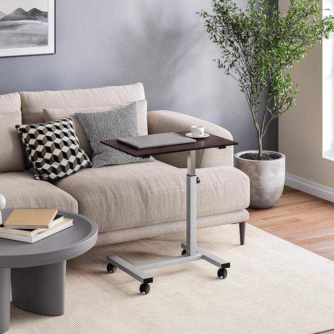Seville Classics Airlift Height Adjustable Mobile Rolling Laptop Cart Computer Workstation Desk Table for Home, Office, Classroom, Hospital, w/Wheels, Overbed Sit Stand (24"), Espresso - Image 3