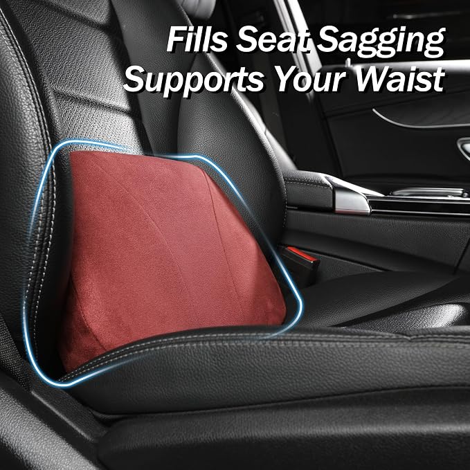 Lumbar Support Pillow,Back Pain Relief Cushion,fits tightly around the waist,Memory Foam,Skin-friendly Suede Fabric,fit Car Drive,Office chair,Rest seat,Improve Posture,Portable,15.5''Lx 8.7''H - Image 2