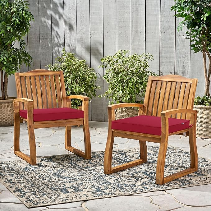 Outdoor Chair Cushions Set of 2, 16 x 17 Inch Waterproof Seat Pads | 3 Year Color Fastness Thick Patio Chair Cushion with Ties for Garden Lawn Sofa Couch, Burgundy - Image 6