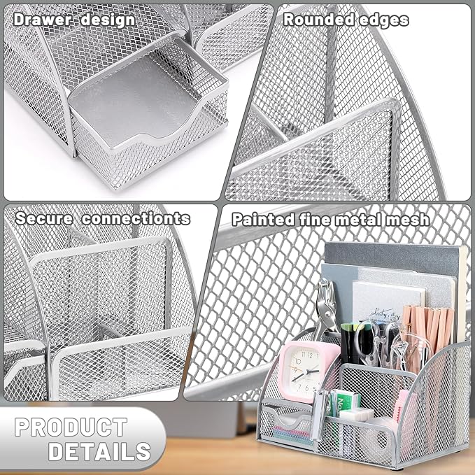 13-in-1 Office Desk Organizer Set for Back to School Supplies Accessories | Organizer Set with Stapler and Tape Dispenser, Pen Holder, Scissors, Ruler, Hole Punch, 2 Pens & More Desk Supplies - Image 6