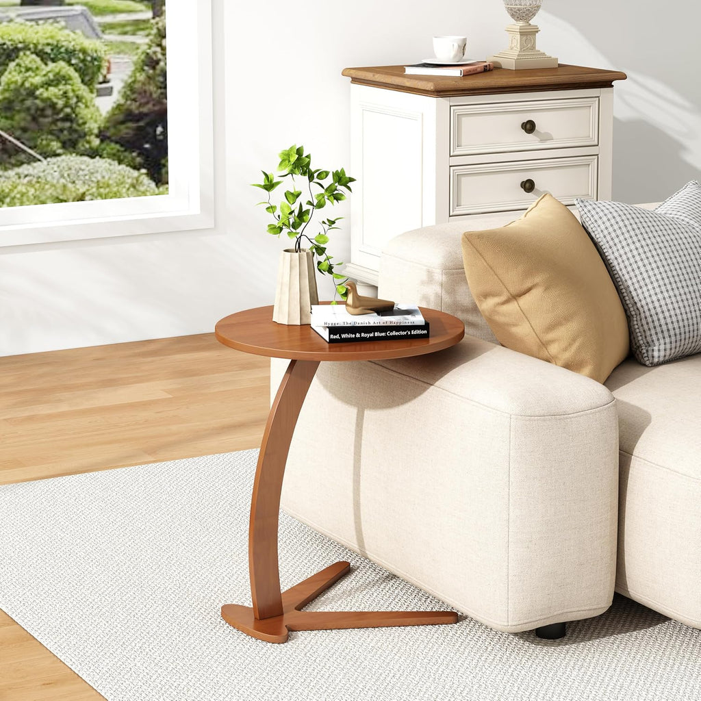 17" Couch Tables that Slide Under, Solid Wood C Shaped End Table by FIDOOM