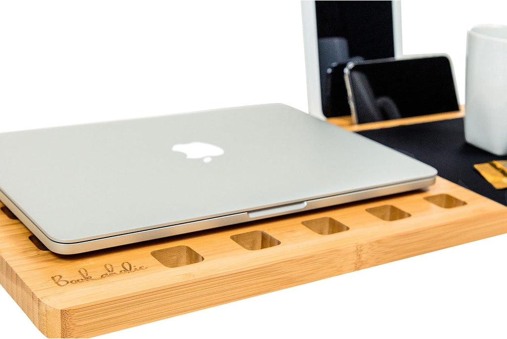 BOOKAHOLIC Lap Desk| Enhanced Organic Bamboo Lap Tray with Vent Holes & Built-in Fabric Covered Mouse Pad for 11",13",15" Laptops| Computer,Tablet, Phone Stand - Image 5