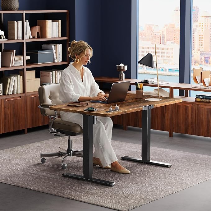 Huuger Electric Standing Desk with Power Outlets and USB-C Port, 47 X 24 Inch Height Adjustable Desk, Sit Stand Desk for Home Office, Computer & Gaming Desk with 4 Presets, Rustic Brown - Image 8