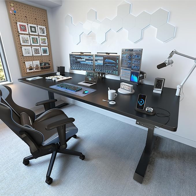 FEZIBO Standing Desk 83 × 37 Inch Electric Height Adjustable, Black | 1" Thick Large Adjustable Desk with Integrated Dual-Beam, Cable Management, Computer Desk for Home Office Workstation - Image 2