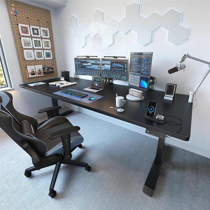 FEZIBO Standing Desk 71 × 37 Inch Electric Height Adjustable, Black | 1" Thick Large Adjustable Desk with Integrated Dual-Beam, Cable Management, Computer Desk for Home Office Workstation - Image 2