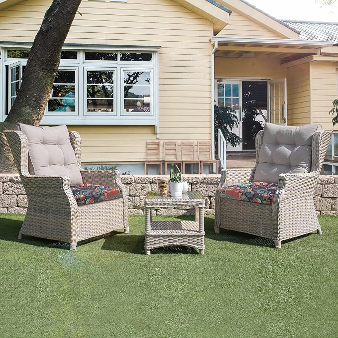 UNIKOME Outdoor Chair Cushions Pack of 4, Water Resistant Patio Cushions with Ties, High Density Sponge Filling Square Corner Seat Cushions for Outdoor Furniture, 18.5"*16"*3", Boho - Image 6