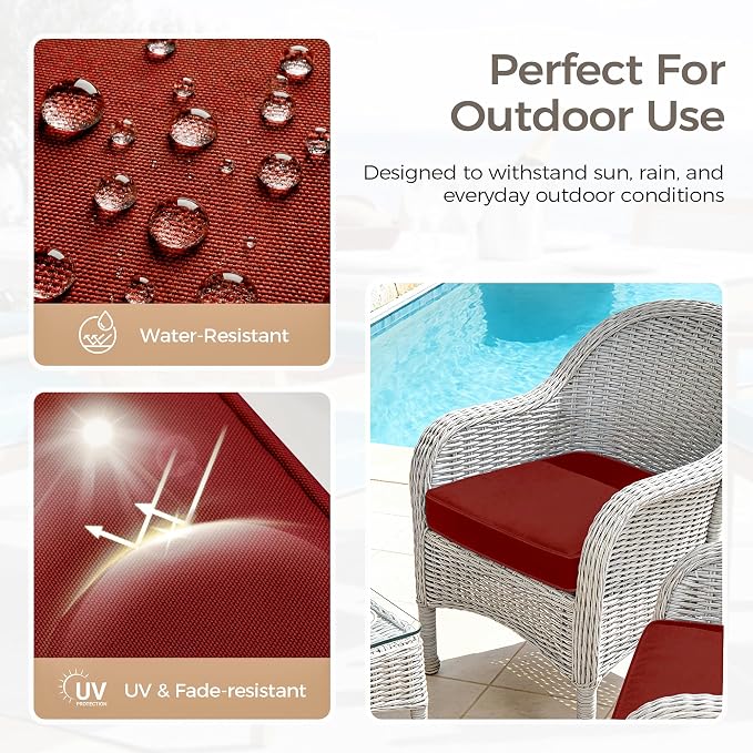 UNIKOME Outdoor Chair Cushions Set of 4, Water Resistant Patio Seat Cushions with Ties for Outdoor Furniture, High-Density Foam, UV & Fade Resistant, Piped Edge – 24" x 24" x 4", Wine Red - Image 3