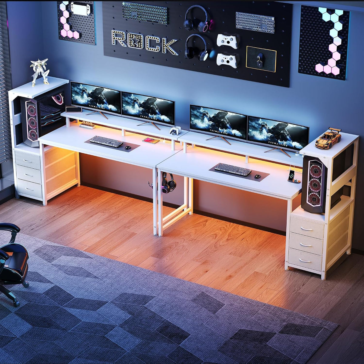 DUMOS 59” Reversible Gaming Computer Desk with Drawers and Power Outlet - Image 2